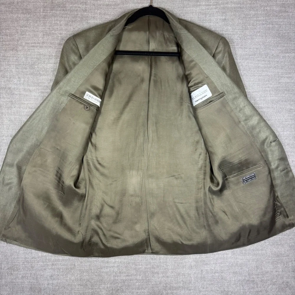 Giorgio Armani Vintage Le Collezioni Men 38R Pure Linen Olive Green Blazer Italy